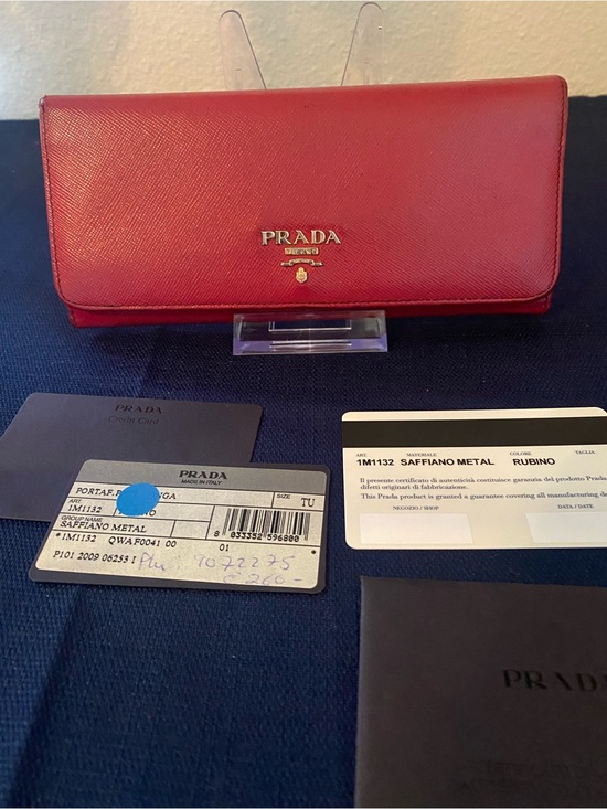 Prada Handbags - Prada Rubino Saffiano Leather Continental Wallet with Metal Logo